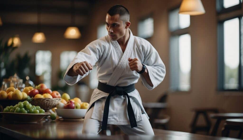 A martial artist overcoming obstacles and practicing healthy eating habits for recovery