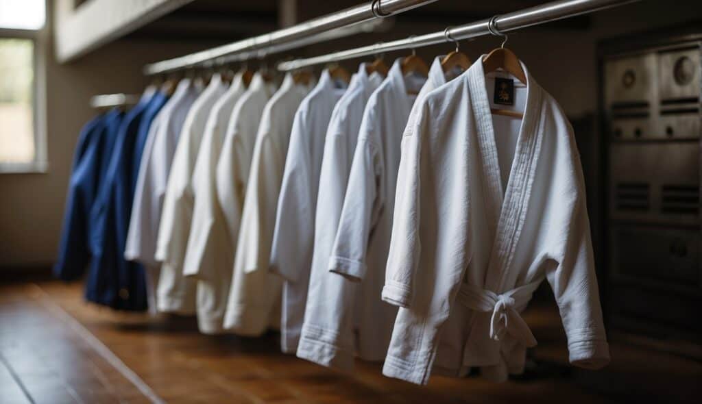 A judo gi being carefully washed and hung to dry